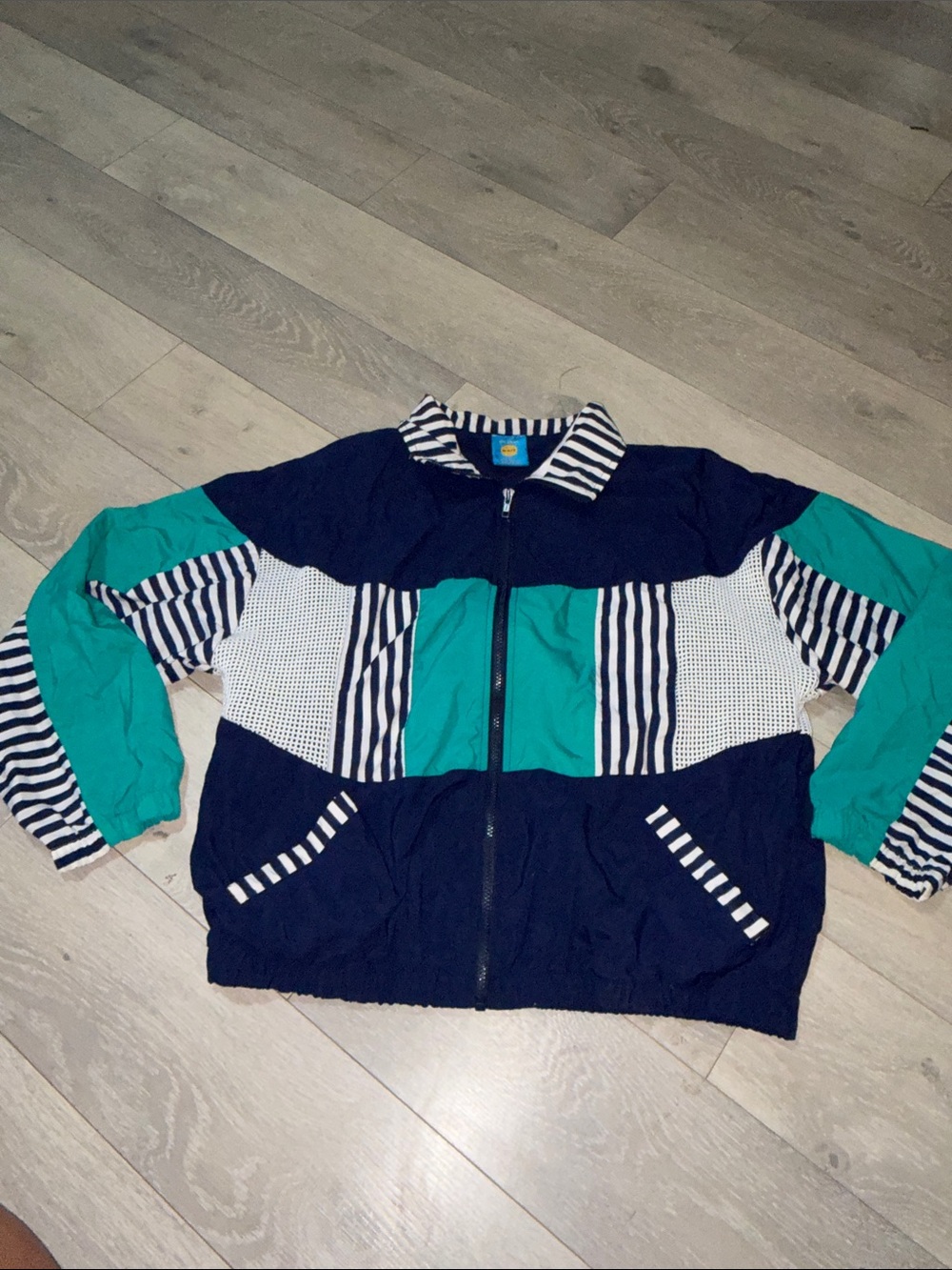 Vintage Colorblock Striped Track Jacket - Teal & Navy
